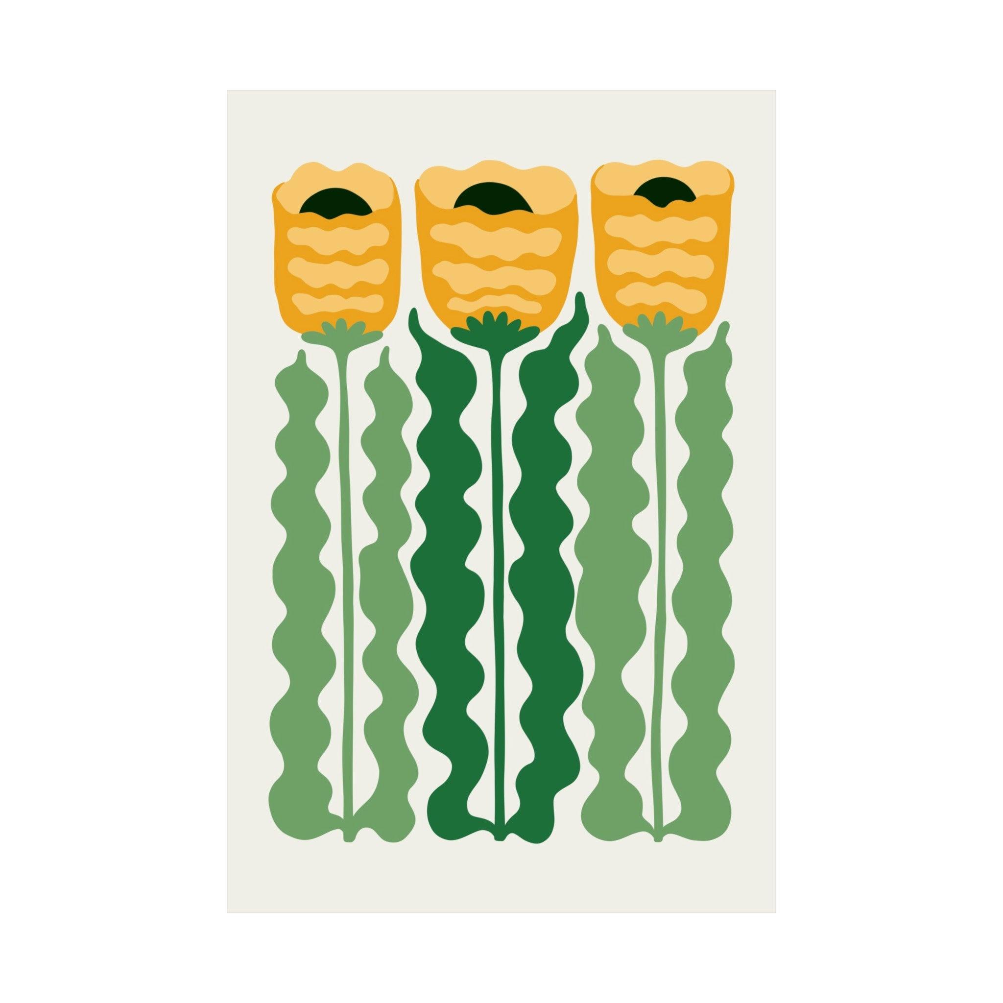 Wavy Green & Yellow Flower Poster