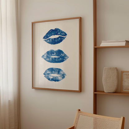 Lipstick Kisses Blue Poster