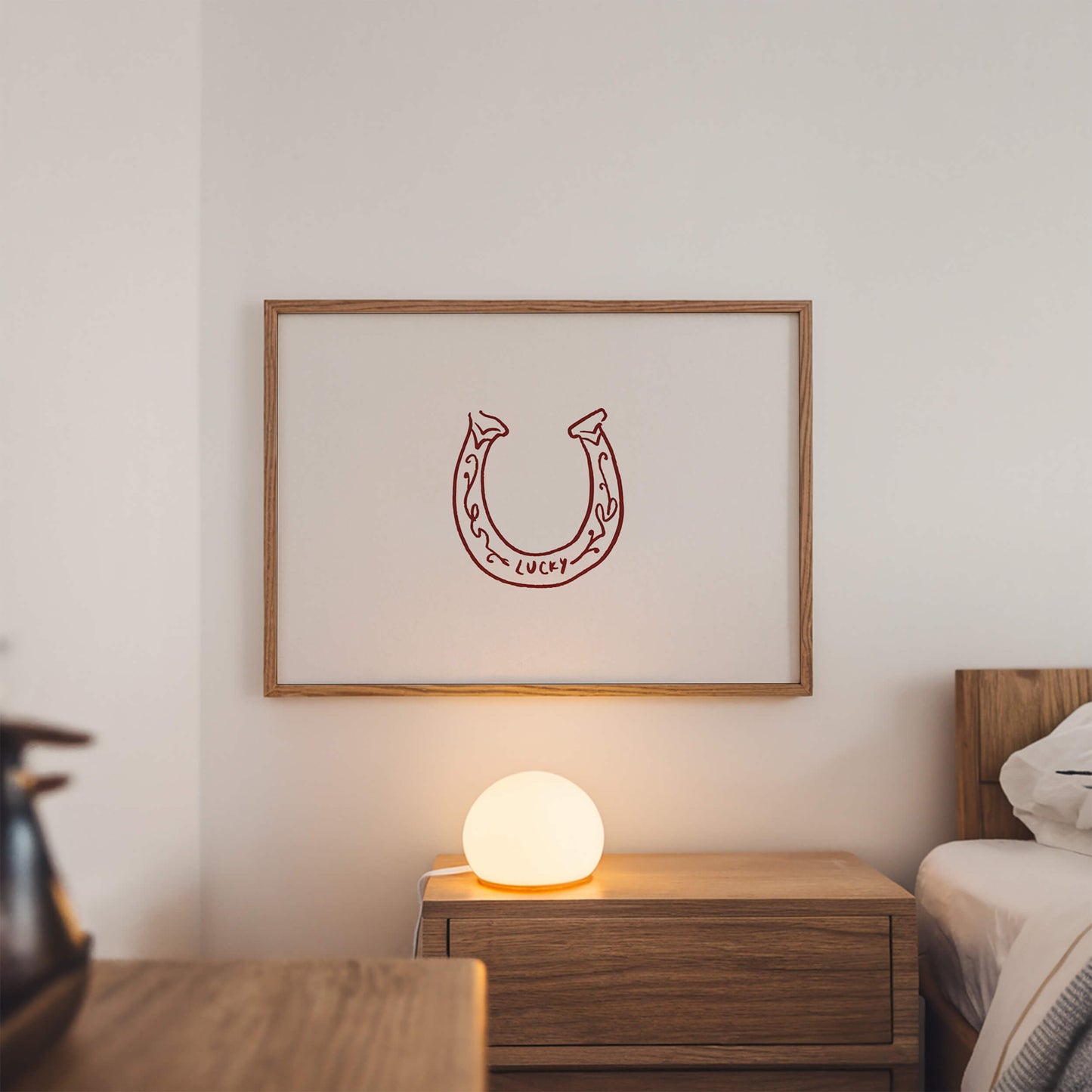 Lucky Horseshoe Burgundy Horizontal Poster