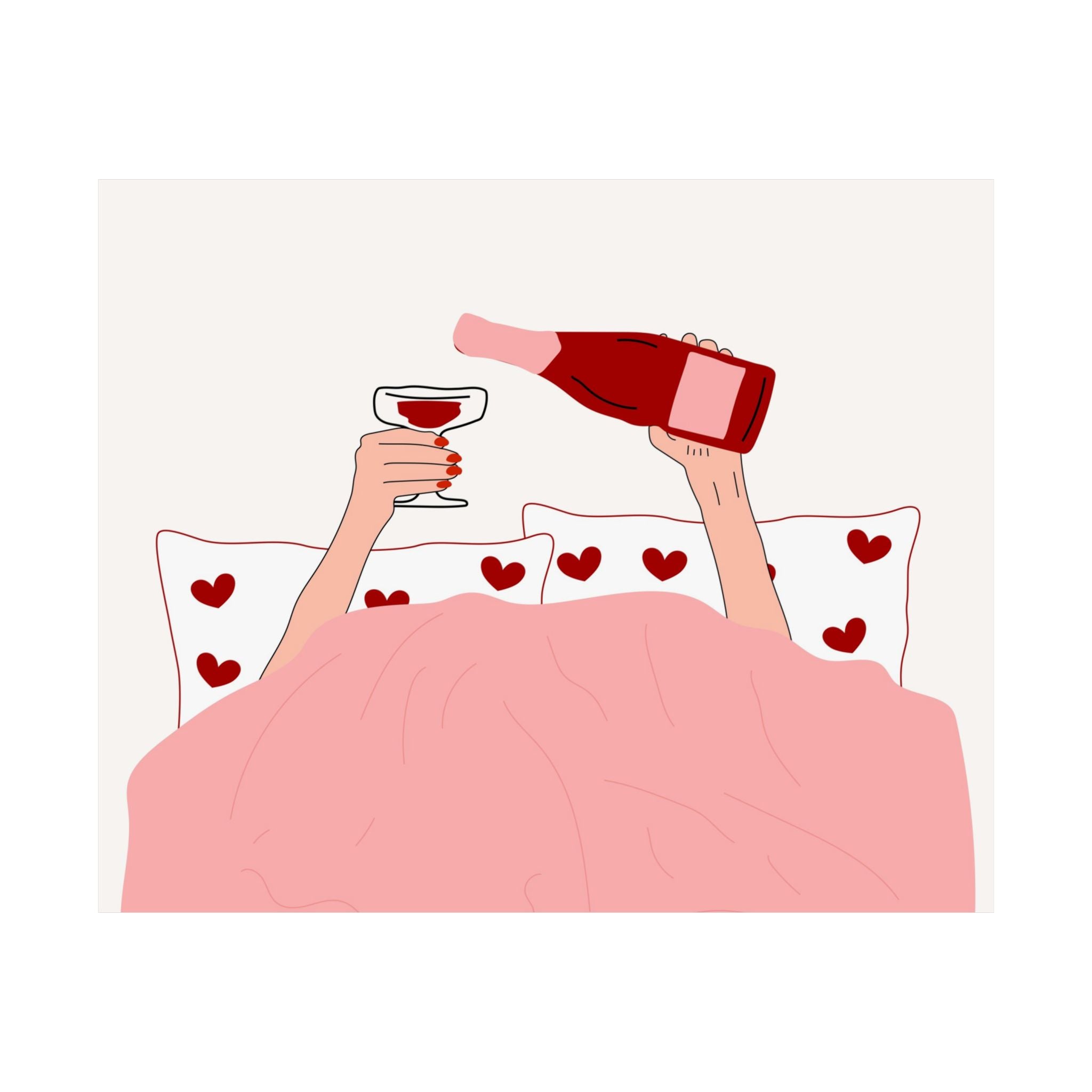 Wine in Bed Heart Poster