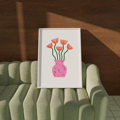 Pink Vase Colorful Flowers Poster