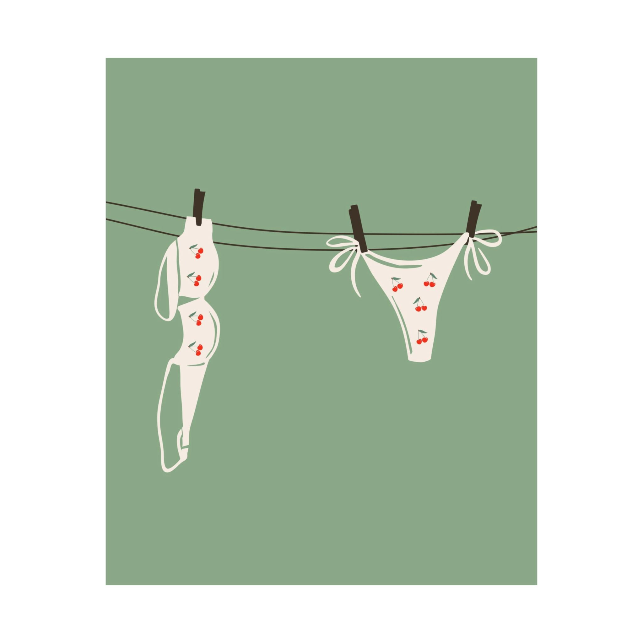 Cherry Bikini Laundry Line Poster