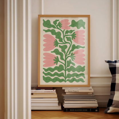 Wavy Pink and Green Flower Poster