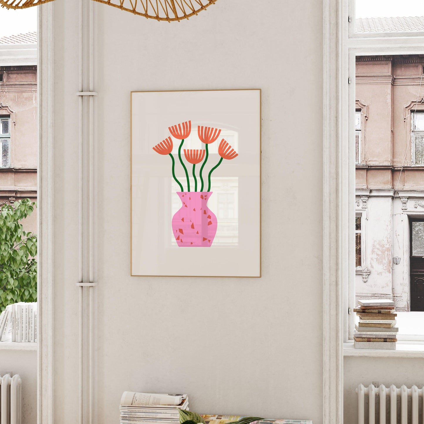 Pink Vase Colorful Flowers Poster