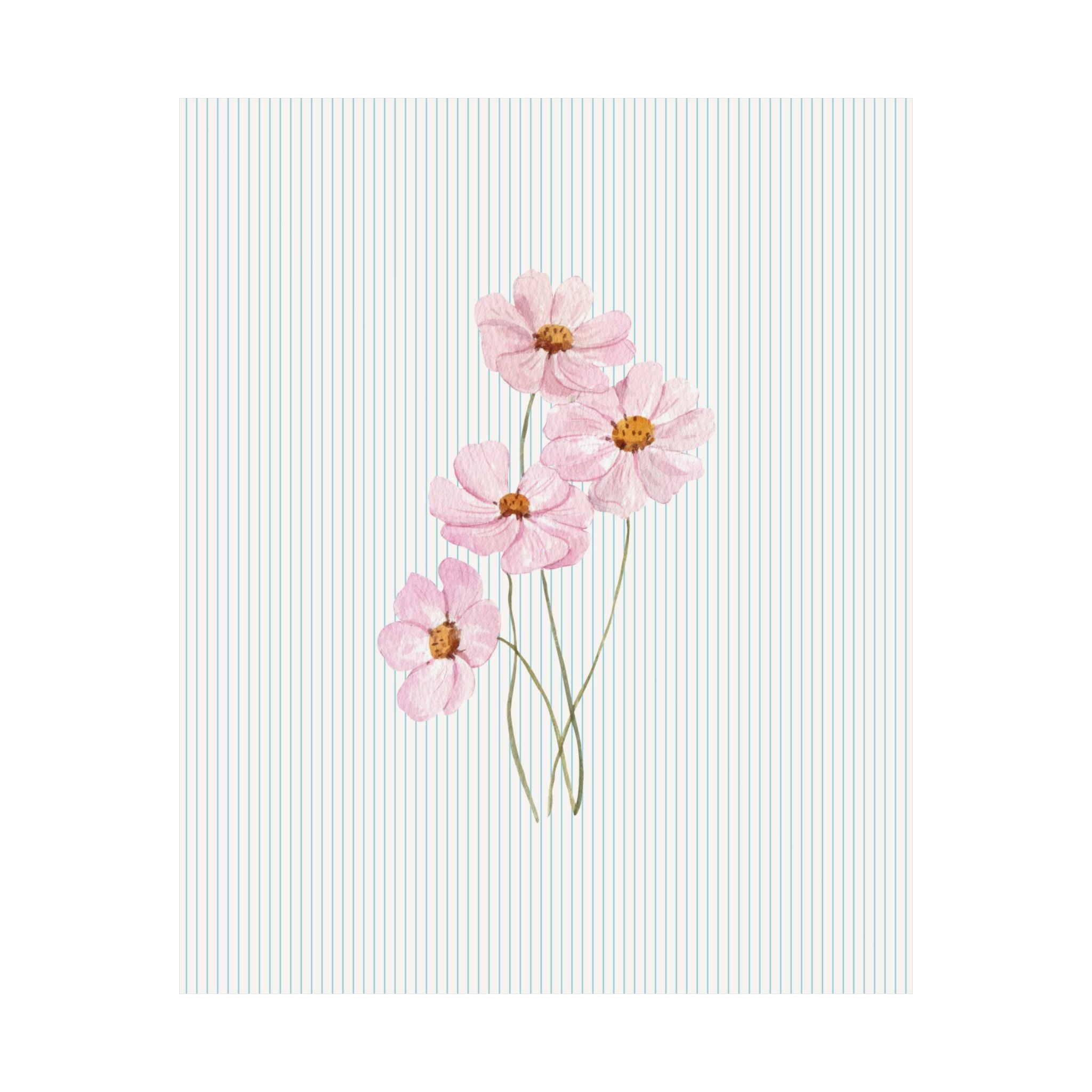 Pink Cosmos Flower Striped Poster