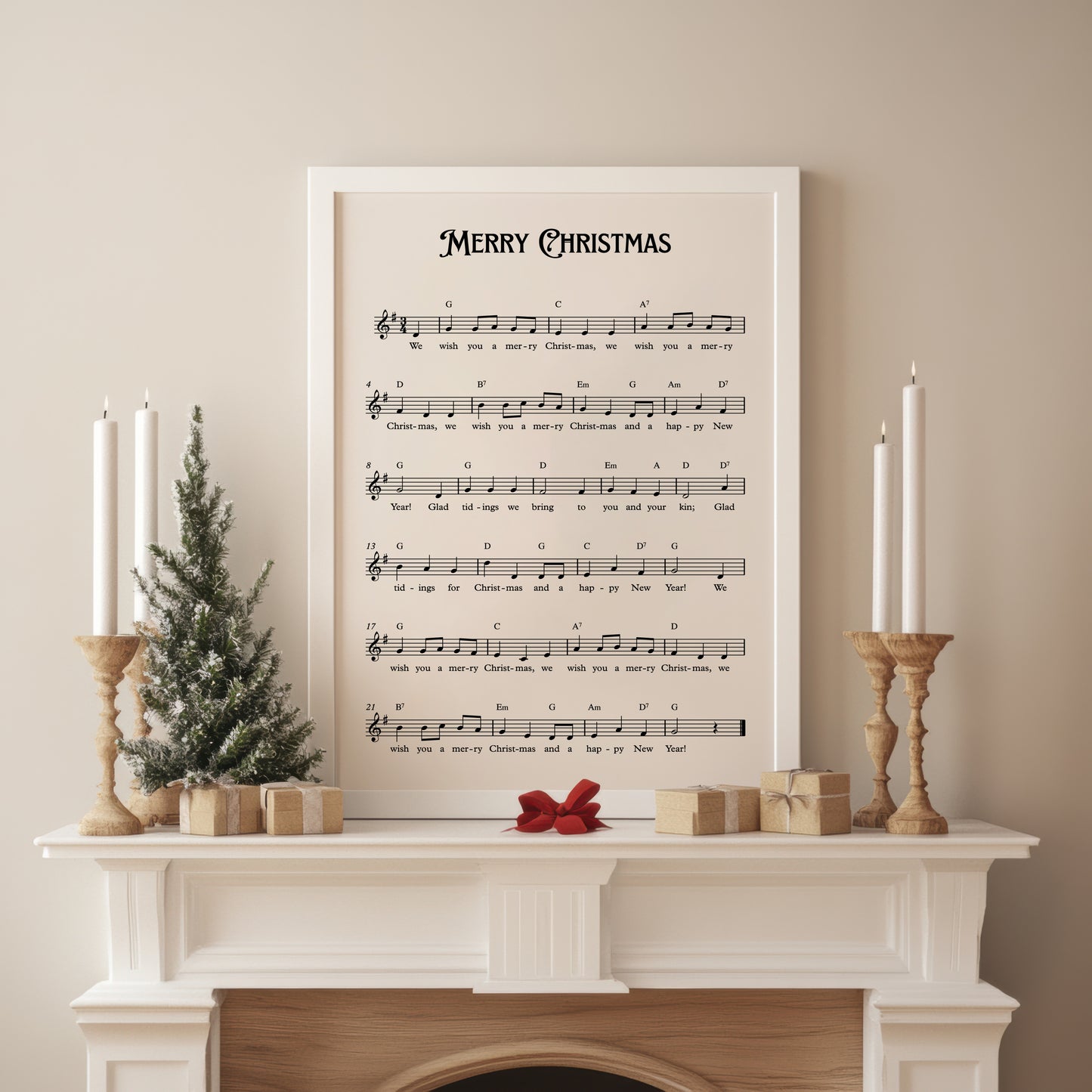 Merry Christmas Carol Music Sheet Poster