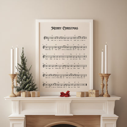 Merry Christmas Carol Music Sheet Poster