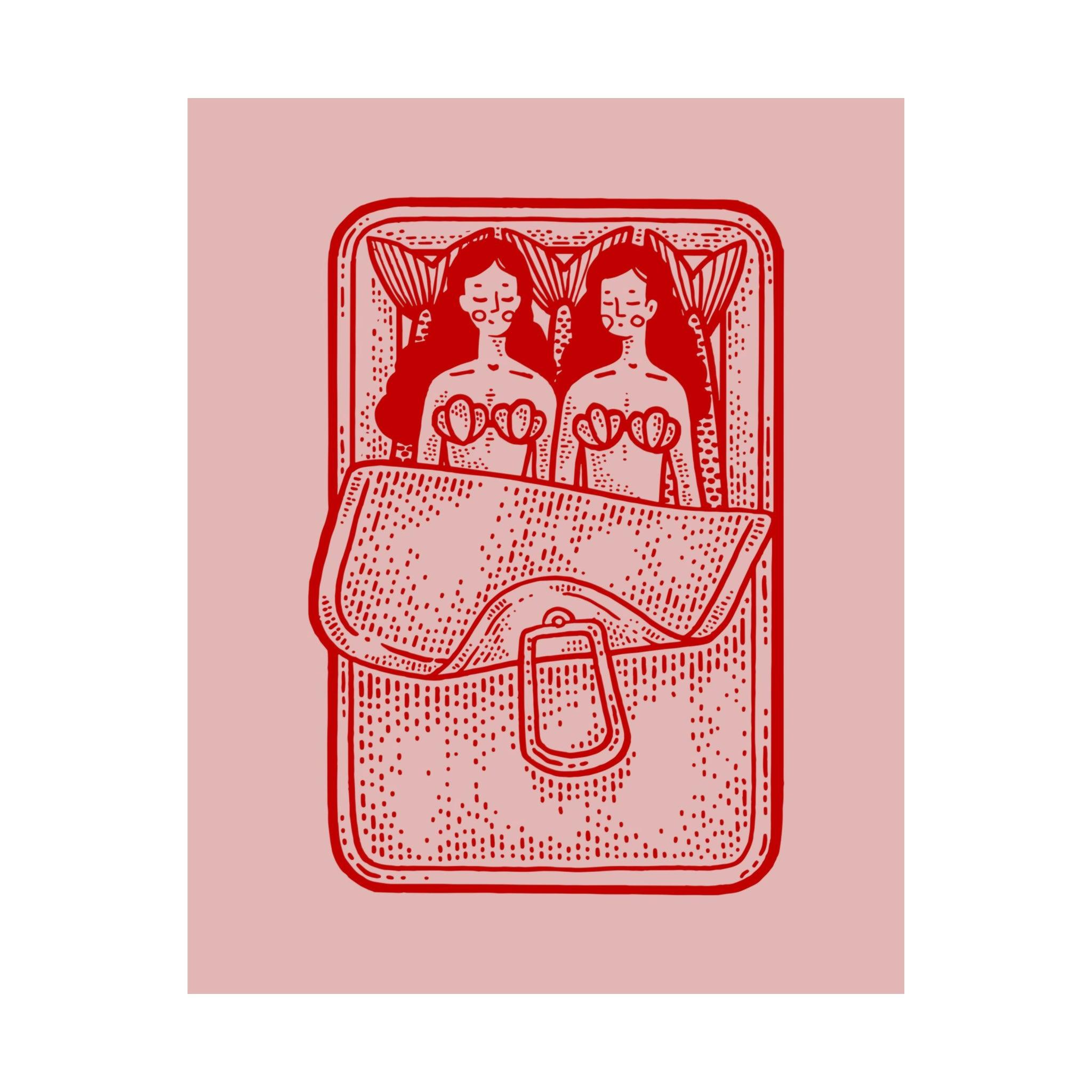 Mermaid Sardines Pink & Red Poster