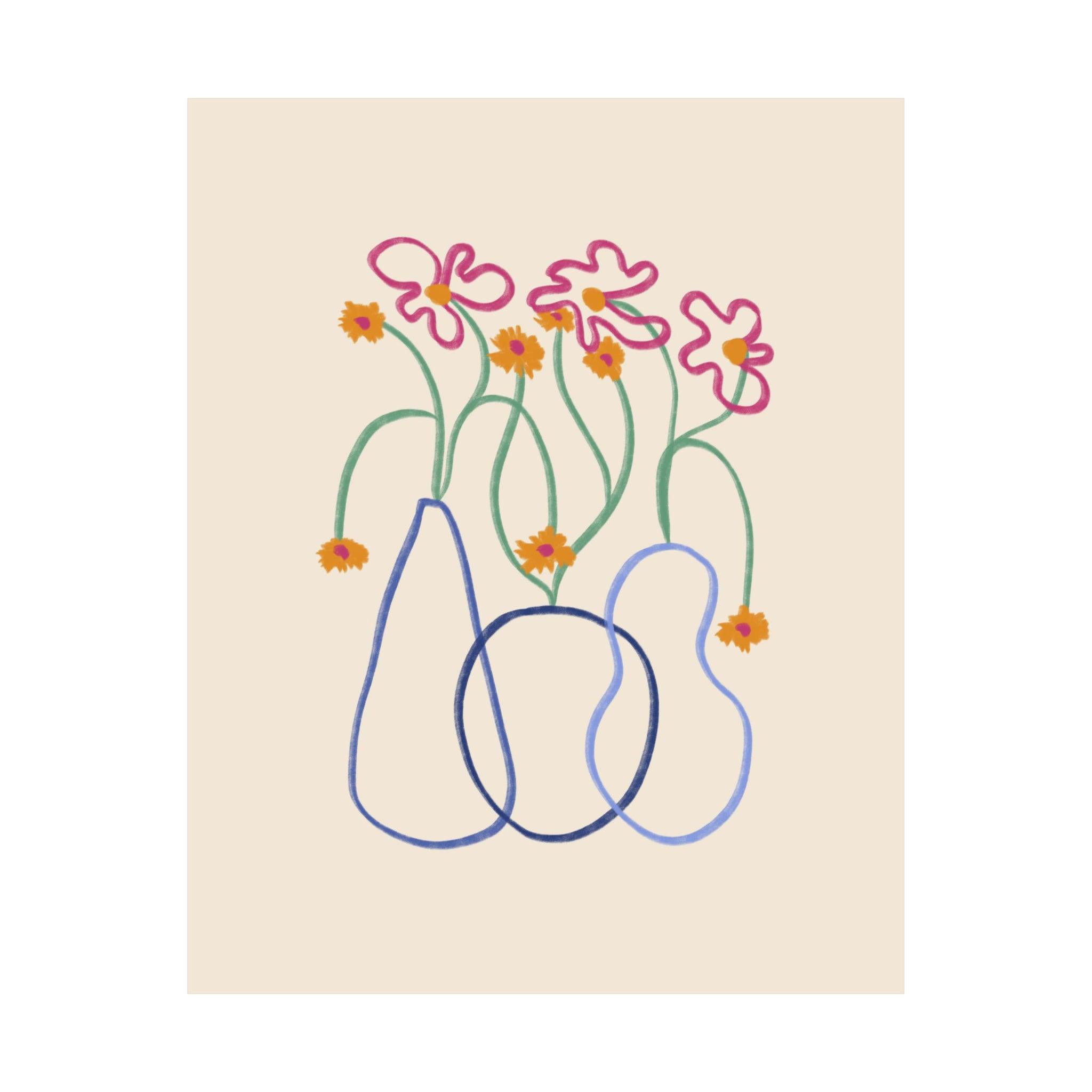 Hand Drawn Pink Flowers Vase