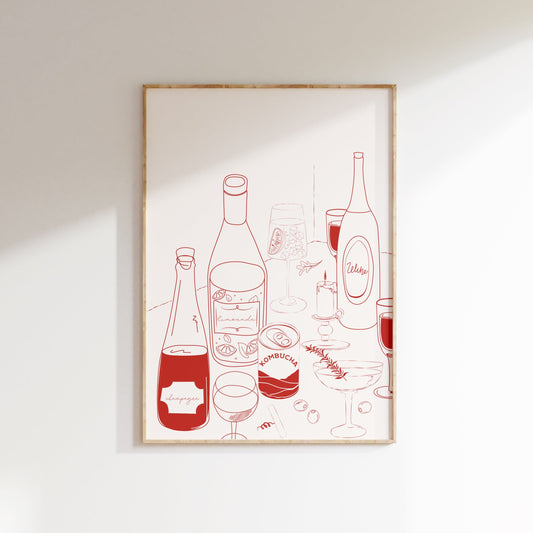 Hand Drawn Cocktail & Drinks Red Poster