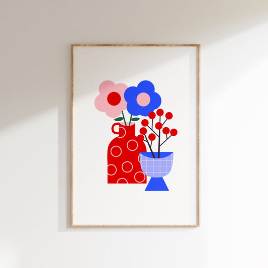 Red & Blue Flowers Poster