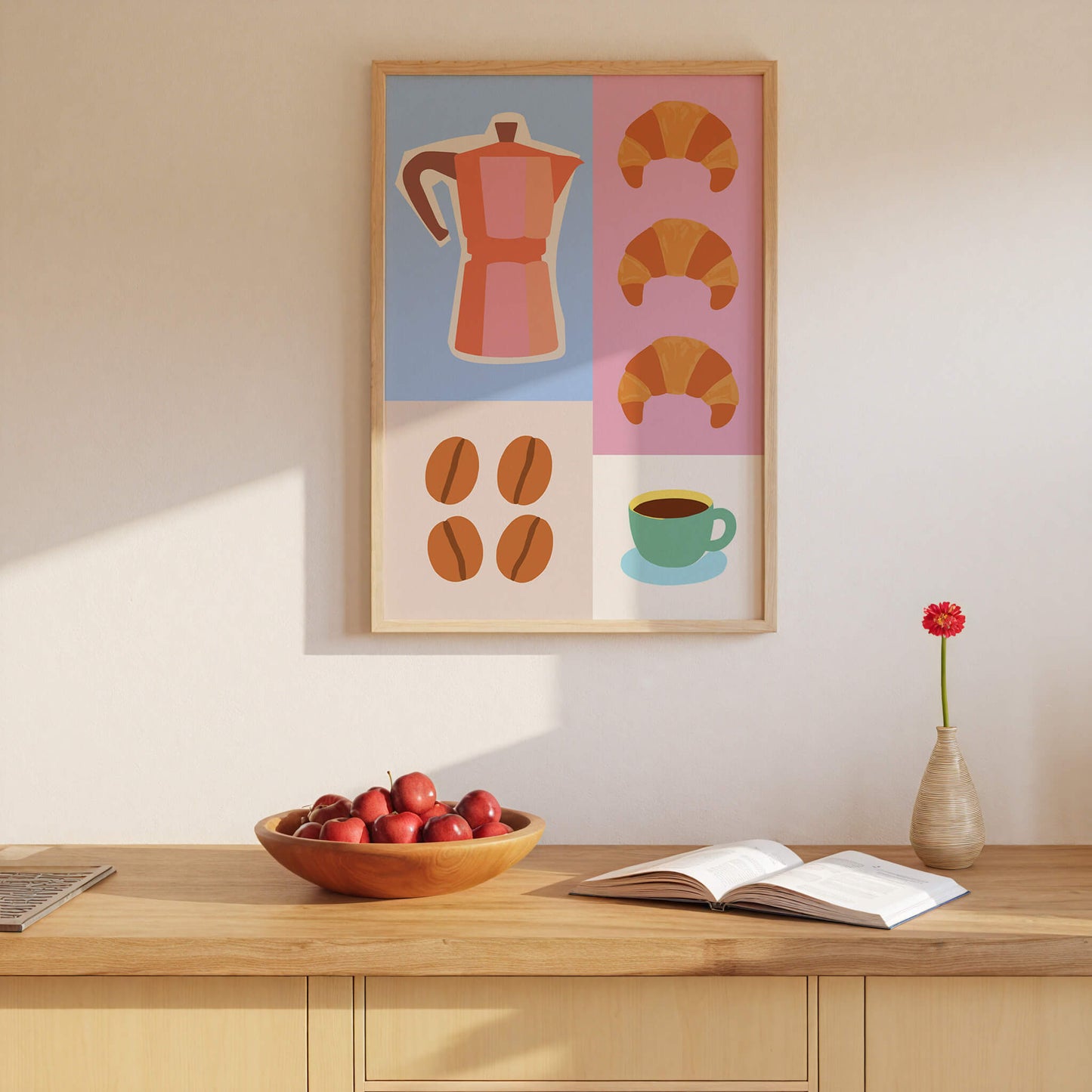 Colorful Coffee & Croissant Poster