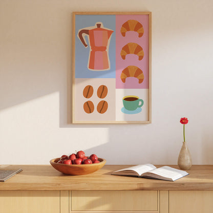 Colorful Coffee & Croissant Poster