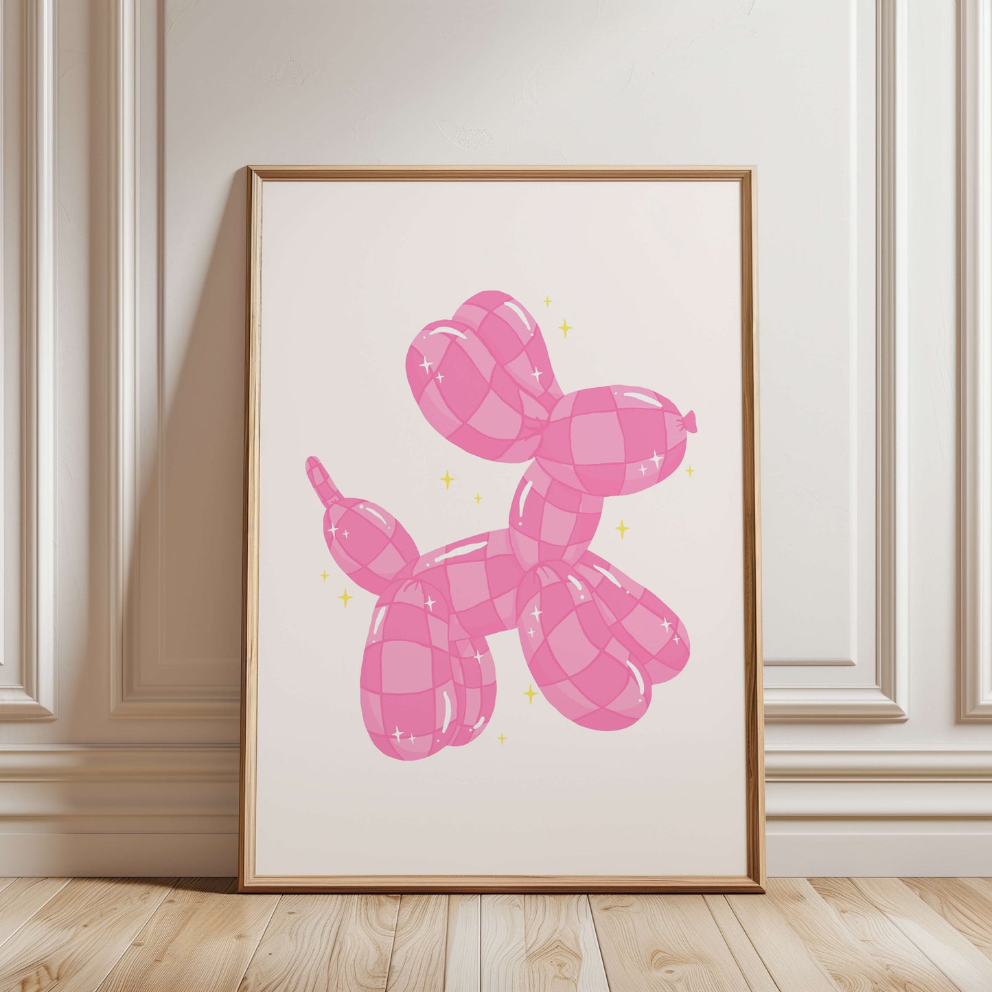 Checkered Balloon Dog Pink Poster