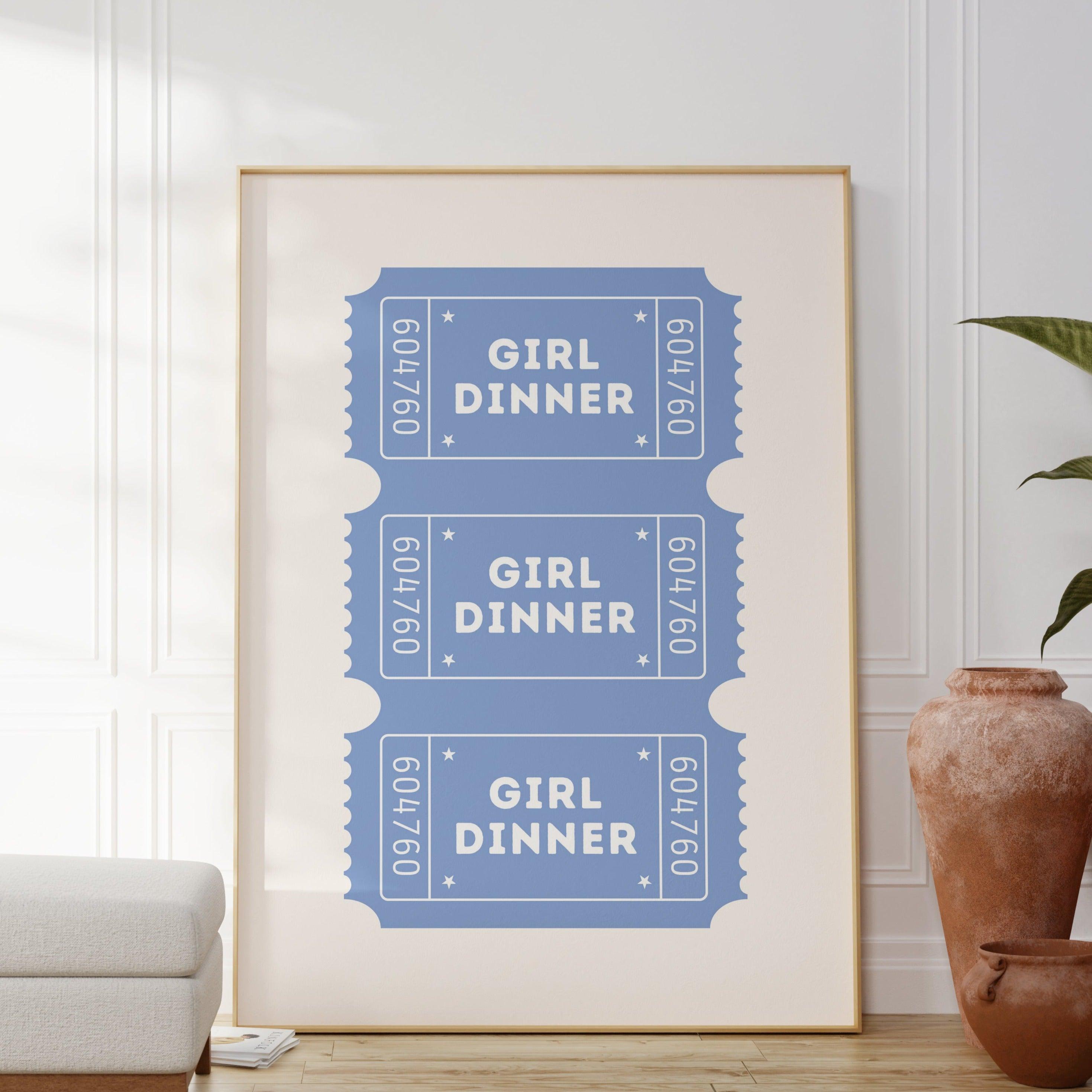 Girl Dinner Ticket Blue Poster