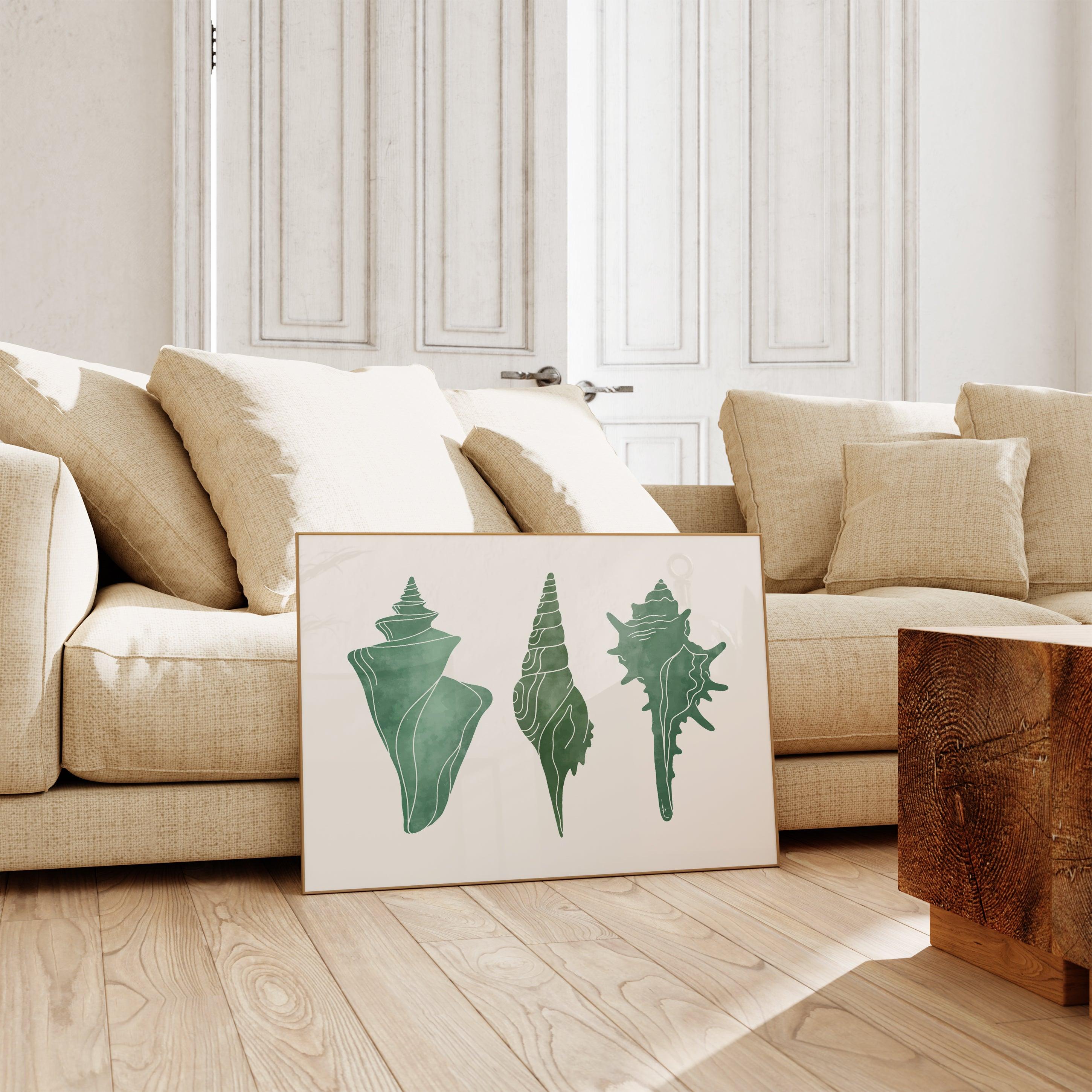 Green Seashells Poster