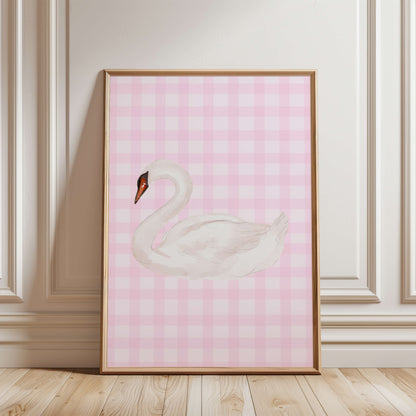 Gingham Swan Pink Poster