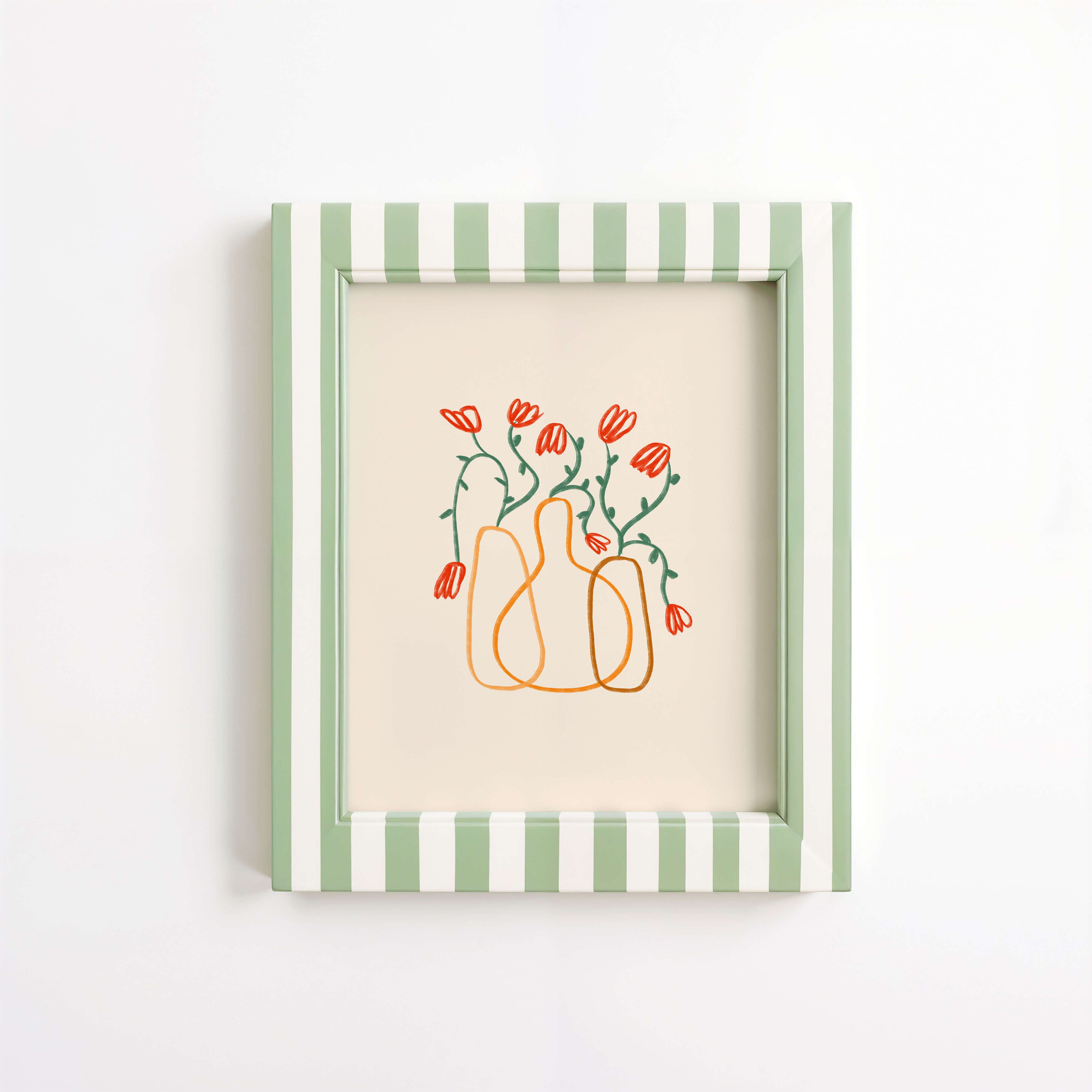 Hand Drawn Red Flowers Vase