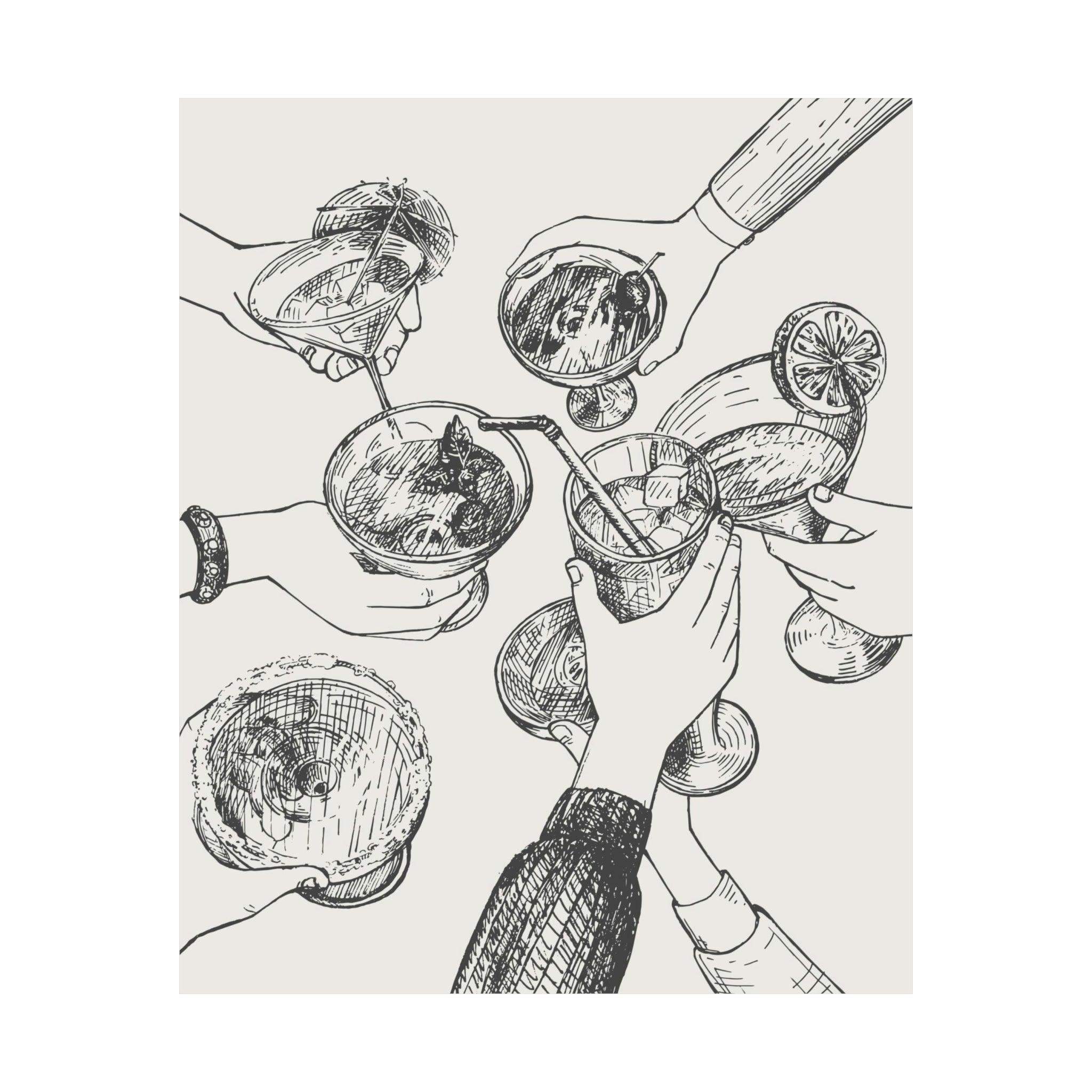 Hand Drawn Cheers Cocktail Black Poster