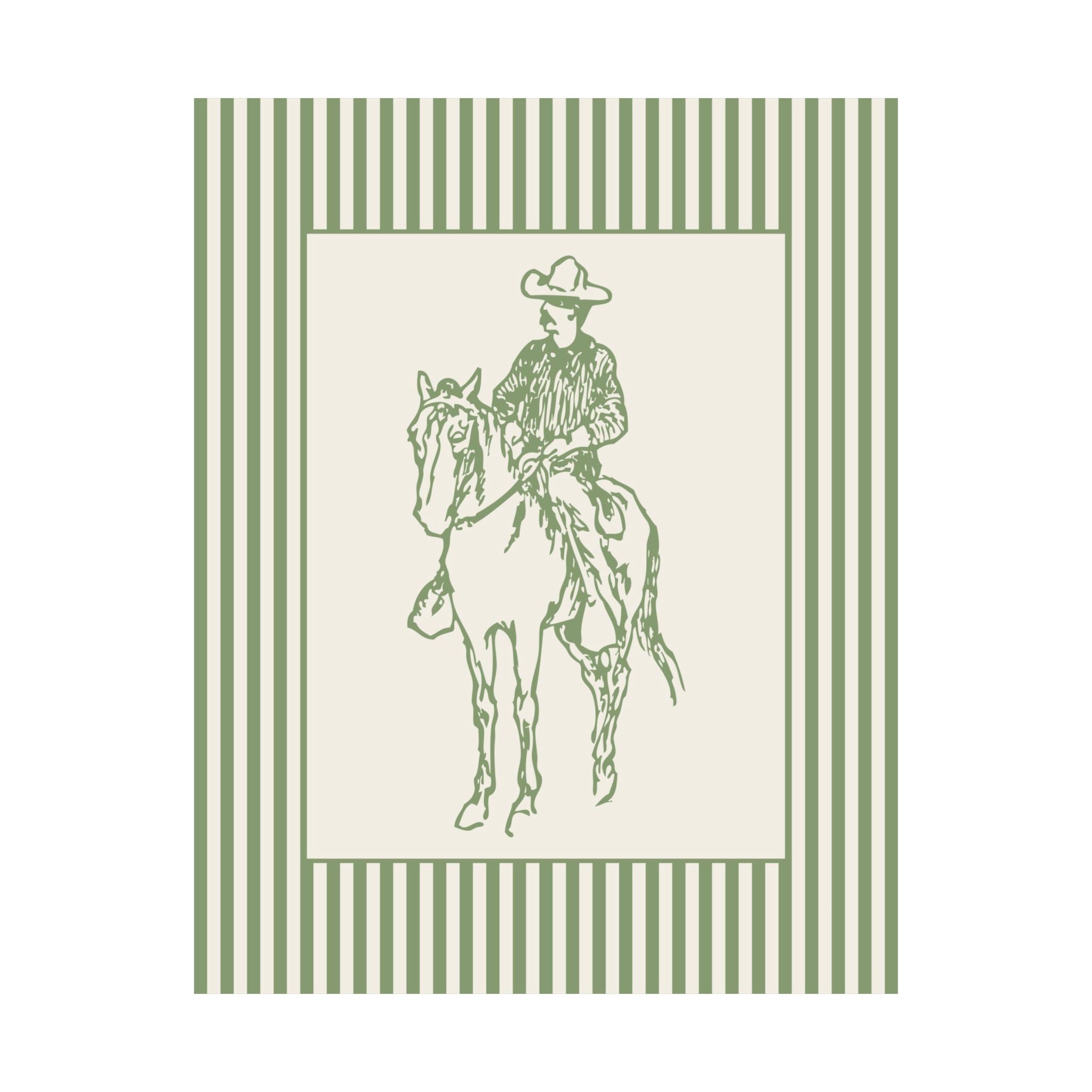 Cowboy Sketch Striped Sage Poster