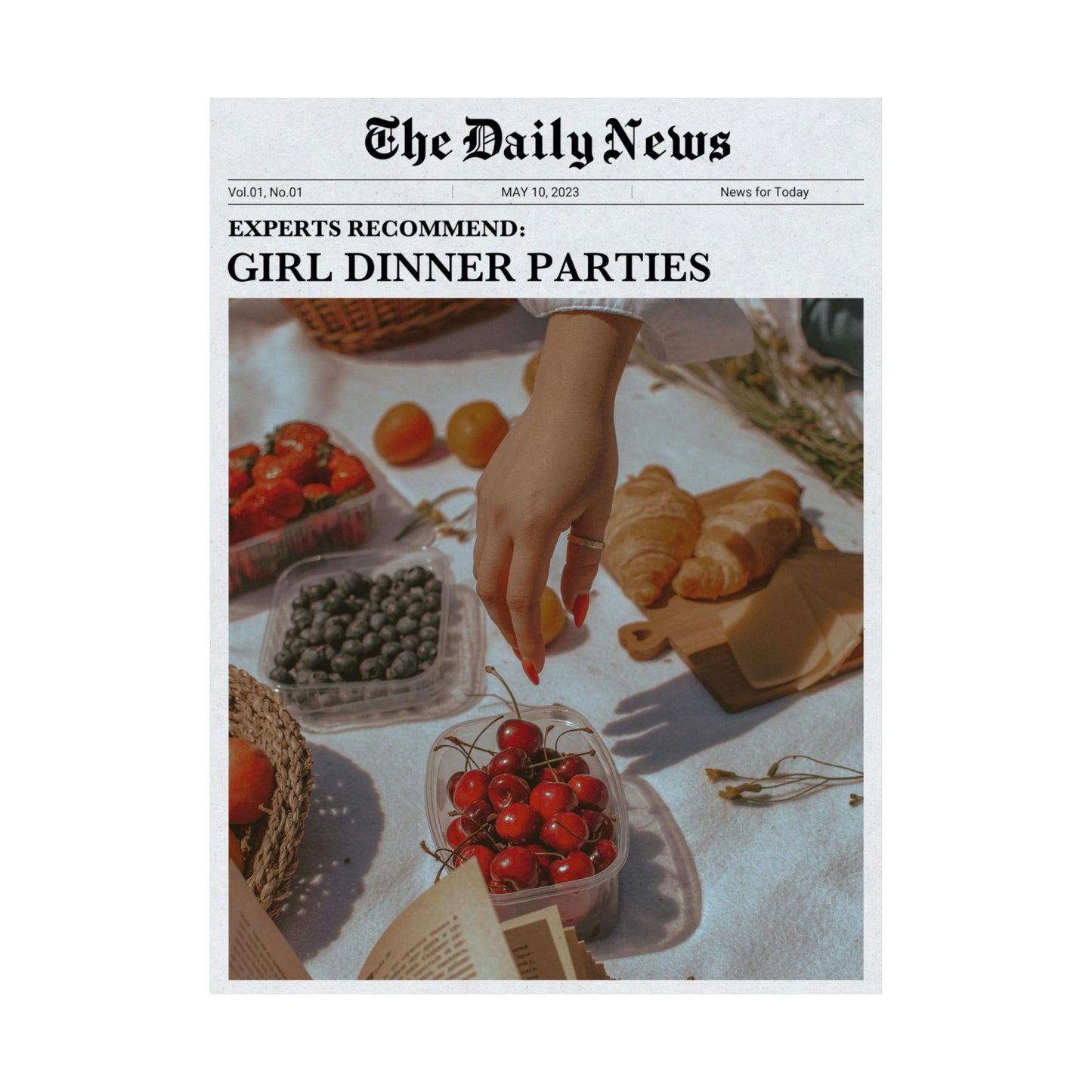Girl Dinner Newspaper Poster