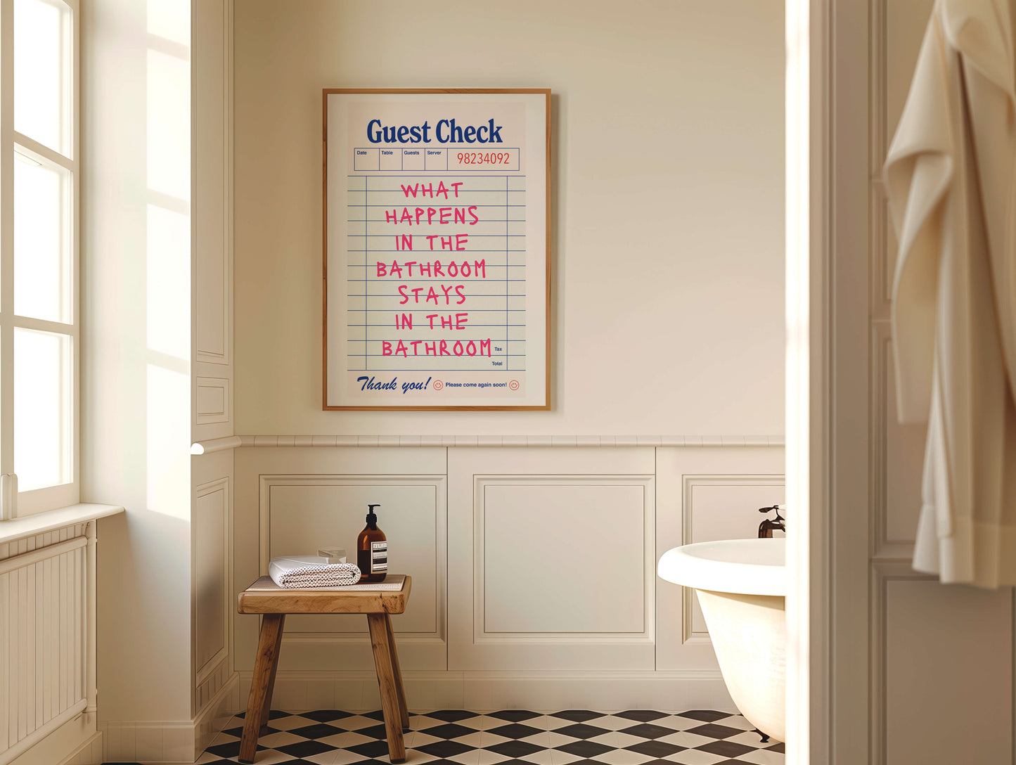 What Happens in the Bathroom Guest Check Poster