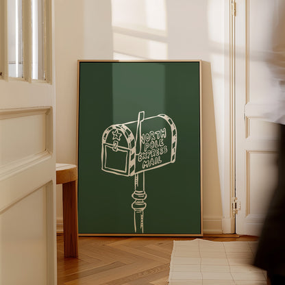 North Pole Mailbox Green Christmas Poster