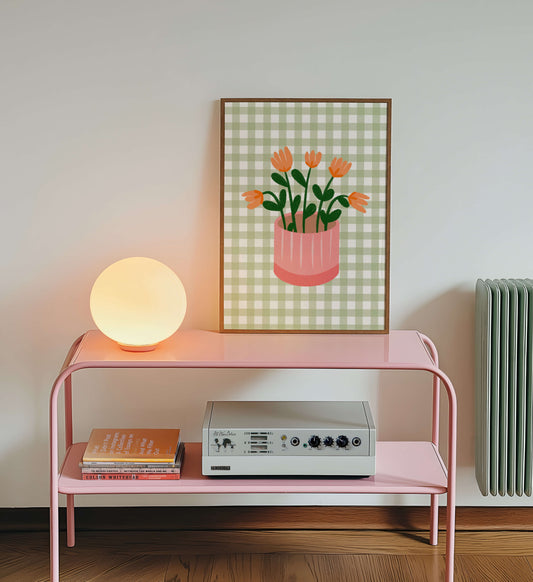 Gingham Flower Pot Poster