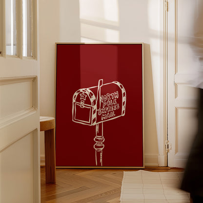 North Pole Red Mailbox Christmas Poster