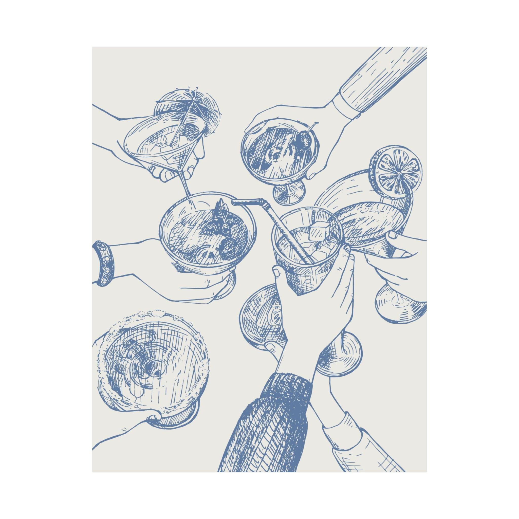 Hand Drawn Cheers Cocktail Blue Poster
