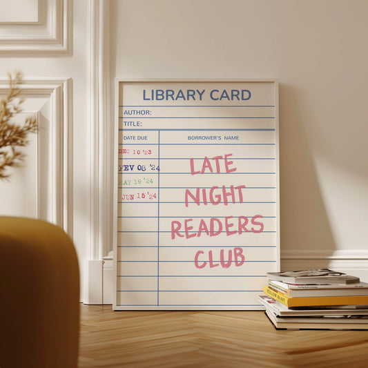 Late Night Readers Library Card Poster