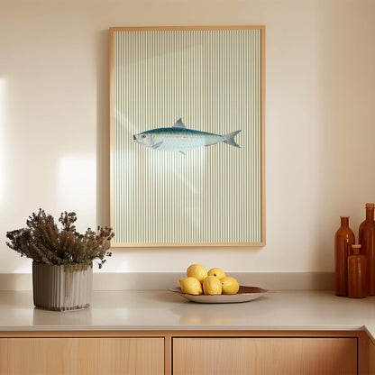 Blue Fish Illustration Striped Poster