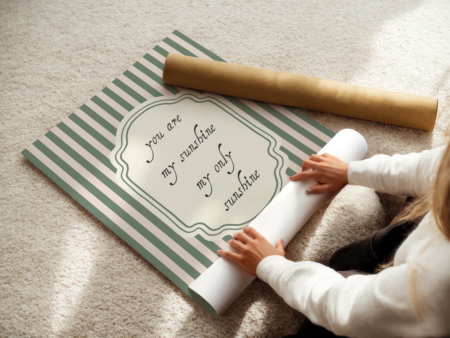 You Are My Sunshine Sage Striped Poster