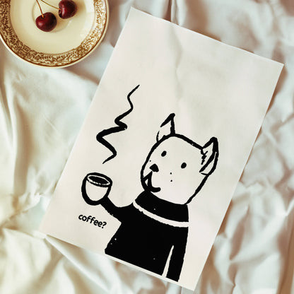 Dog Drinking Coffee Poster