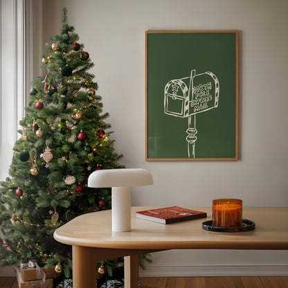 North Pole Mailbox Green Christmas Poster