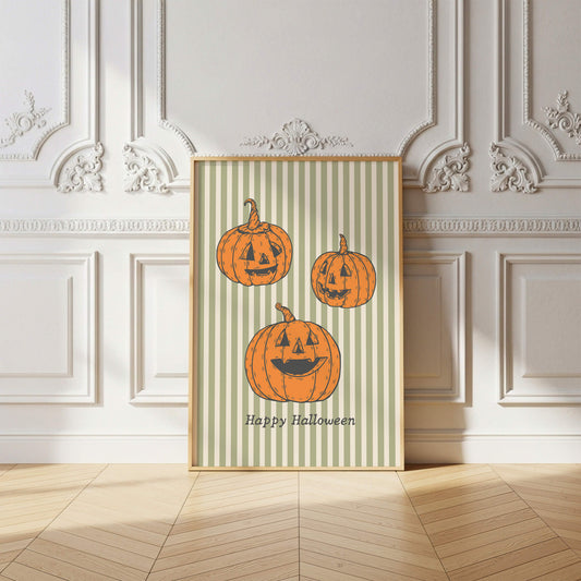 Happy Halloween Striped Pumpkin Poster