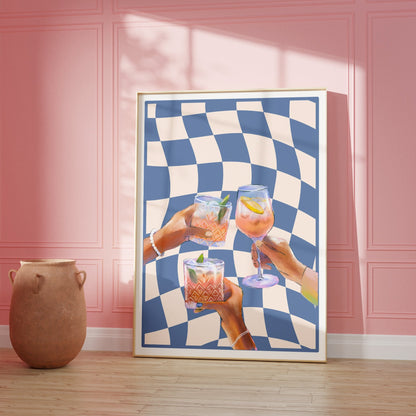 Blue Checkered Cocktail Poster