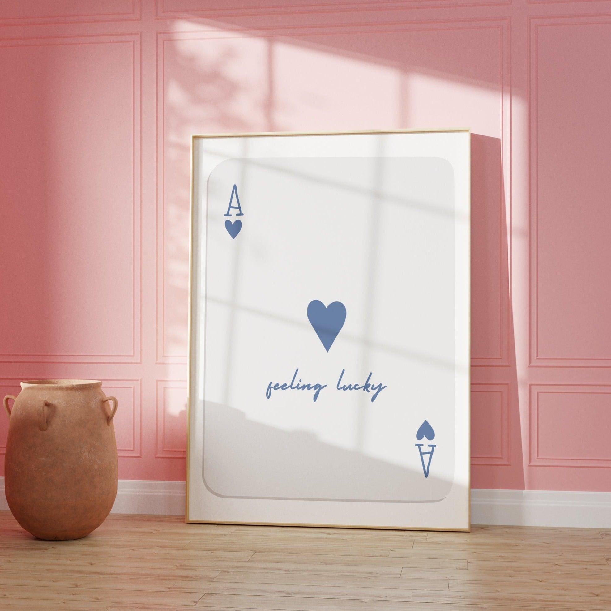Feeling Lucky Playing Cards Blue Poster