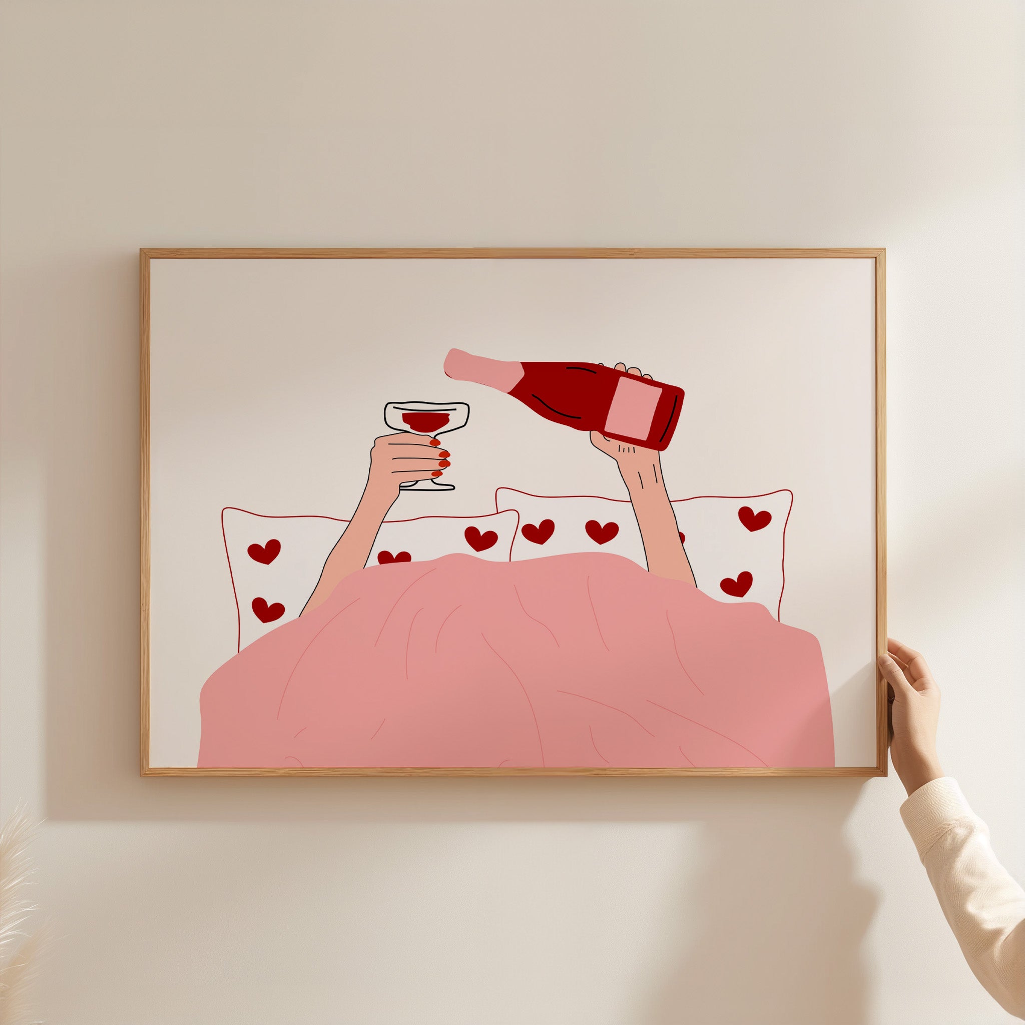 Wine in Bed Heart Poster