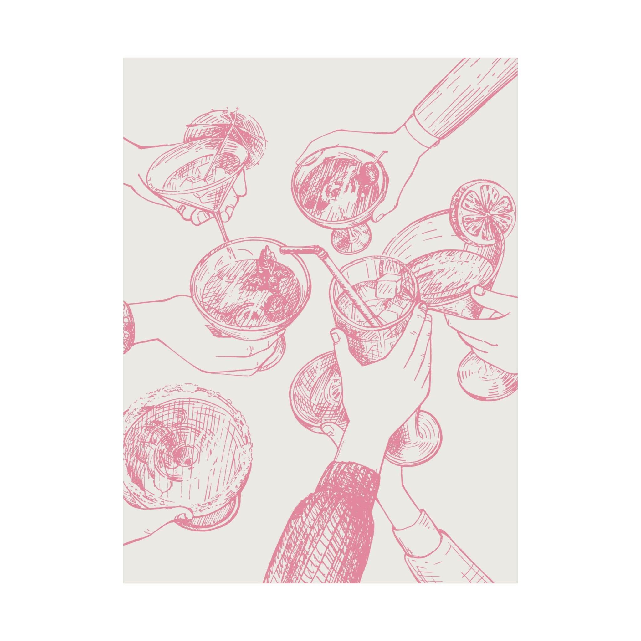 Hand Drawn Cheers Cocktail Pink Poster
