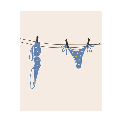 Blue Daisy Bikini Laundry Line Poster