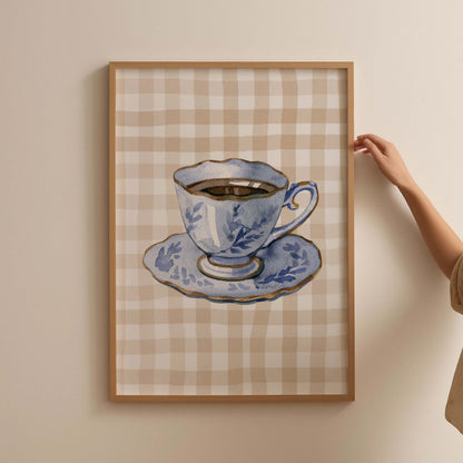 Gingham Vintage Blue Mug Poster