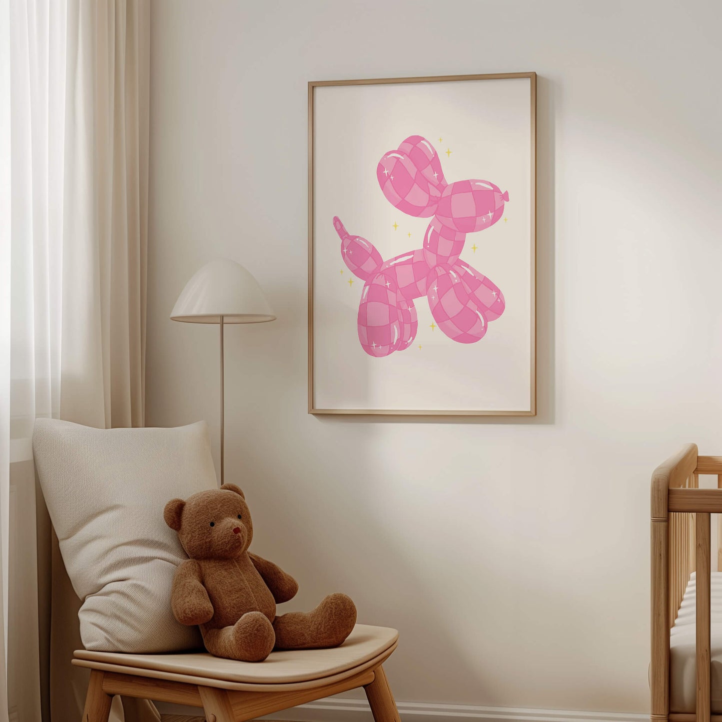 Checkered Balloon Dog Pink Poster