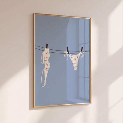 White Floral Bikini Laundry Line Poster