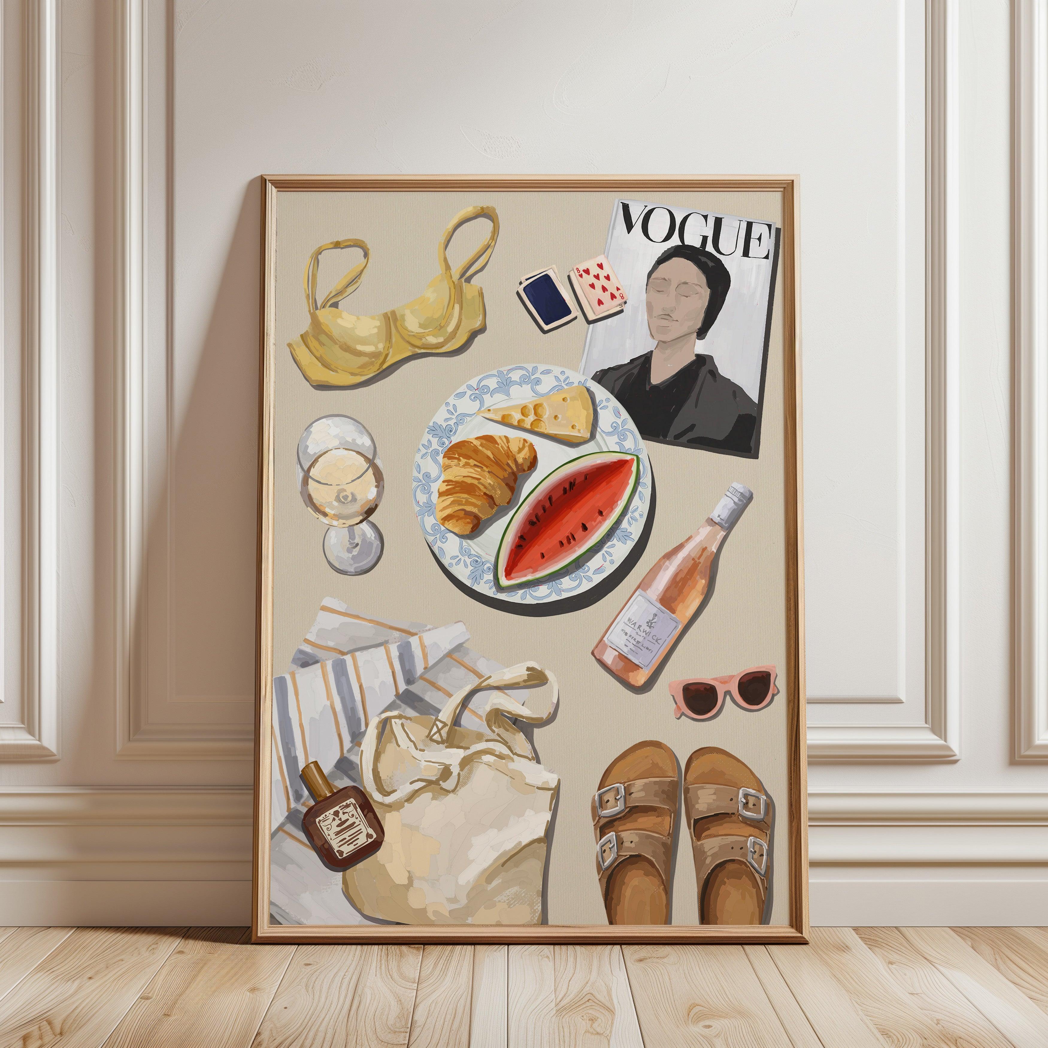 Beach Picnic Watercolor Poster