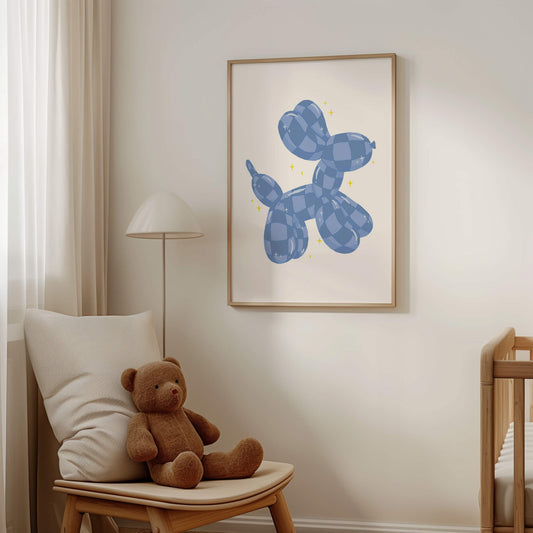 Checkered Balloon Dog Blue Poster