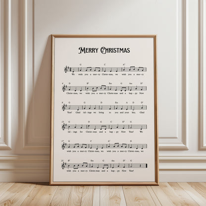 Merry Christmas Carol Music Sheet Poster