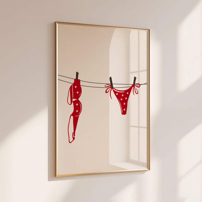 Red Daisy Bikini Laundry Line Poster