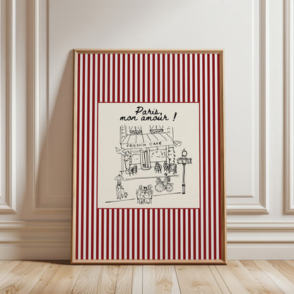 Paris Café Striped Poster