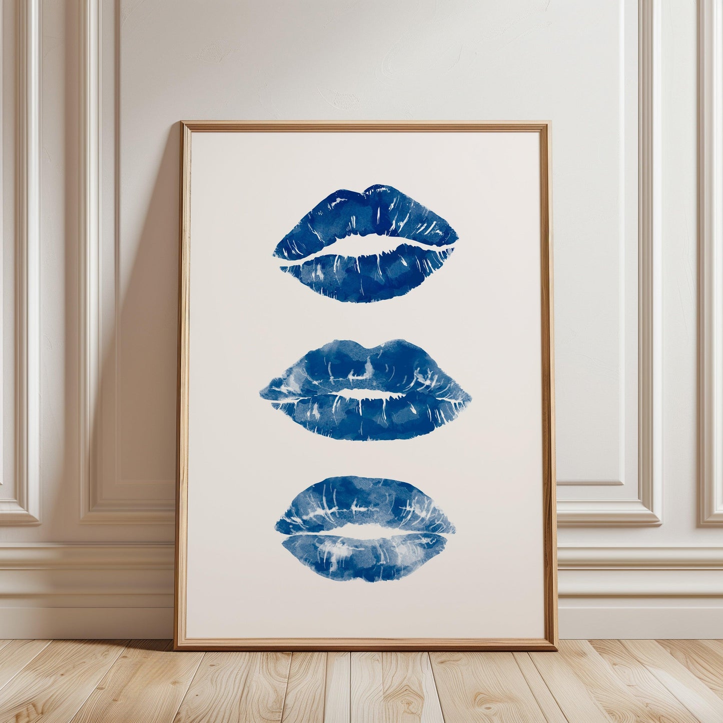 Lipstick Kisses Blue Poster